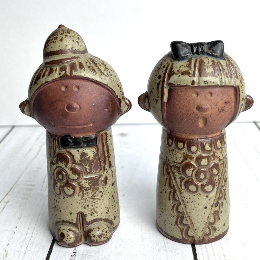 VTG Knobler Boy Girl Salt & Pepper Shakers Japan Stoneware Pottery Mid Century